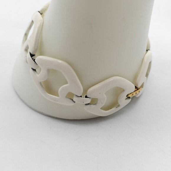 Vintage Off White Enamel Geometric Link Bracelet With Gold Tone Clasp - Picture 2 of 6